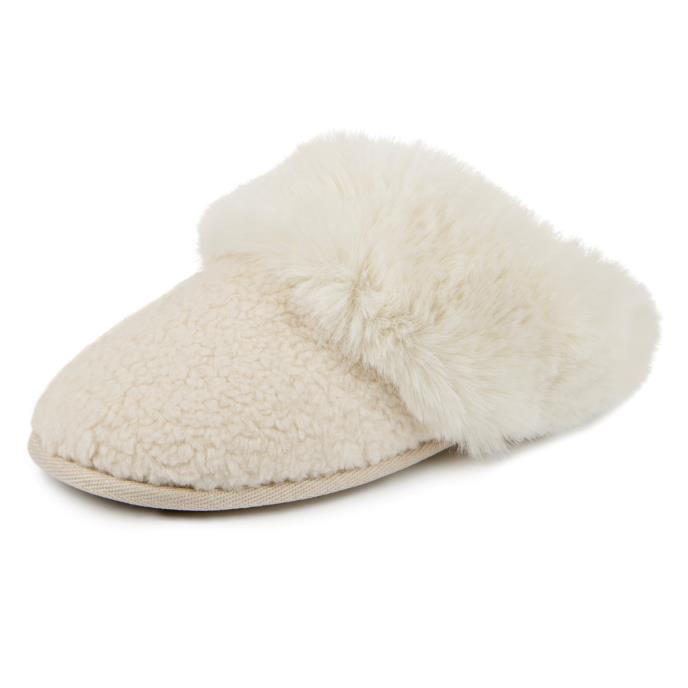 totes Ladies Textured Faux Fur Mule Slippers Cream Extra Image 3